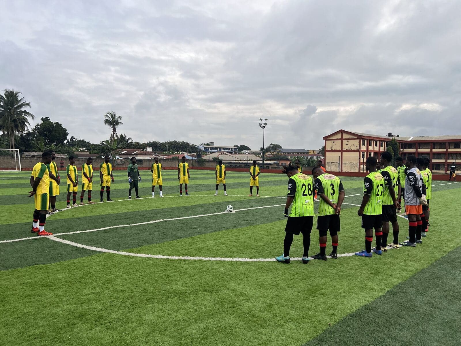 Both teams lined up on the pitch before a match