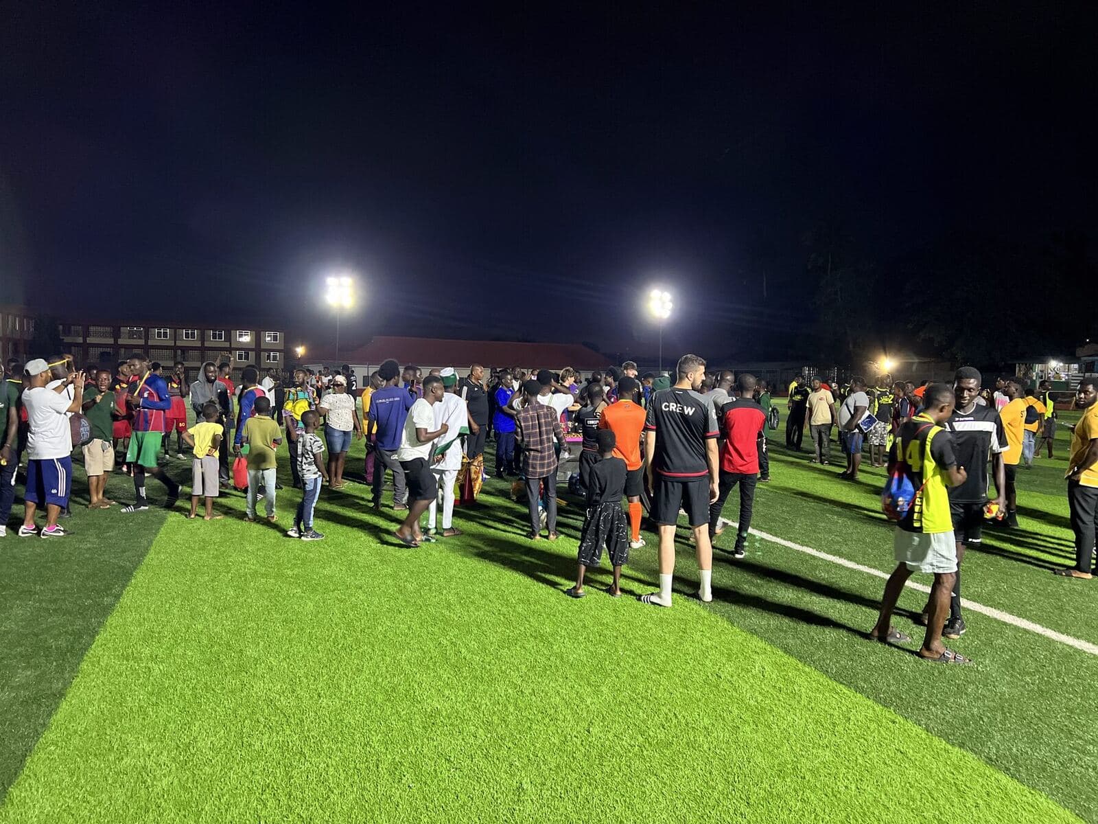The pitch under floodlights on finals night